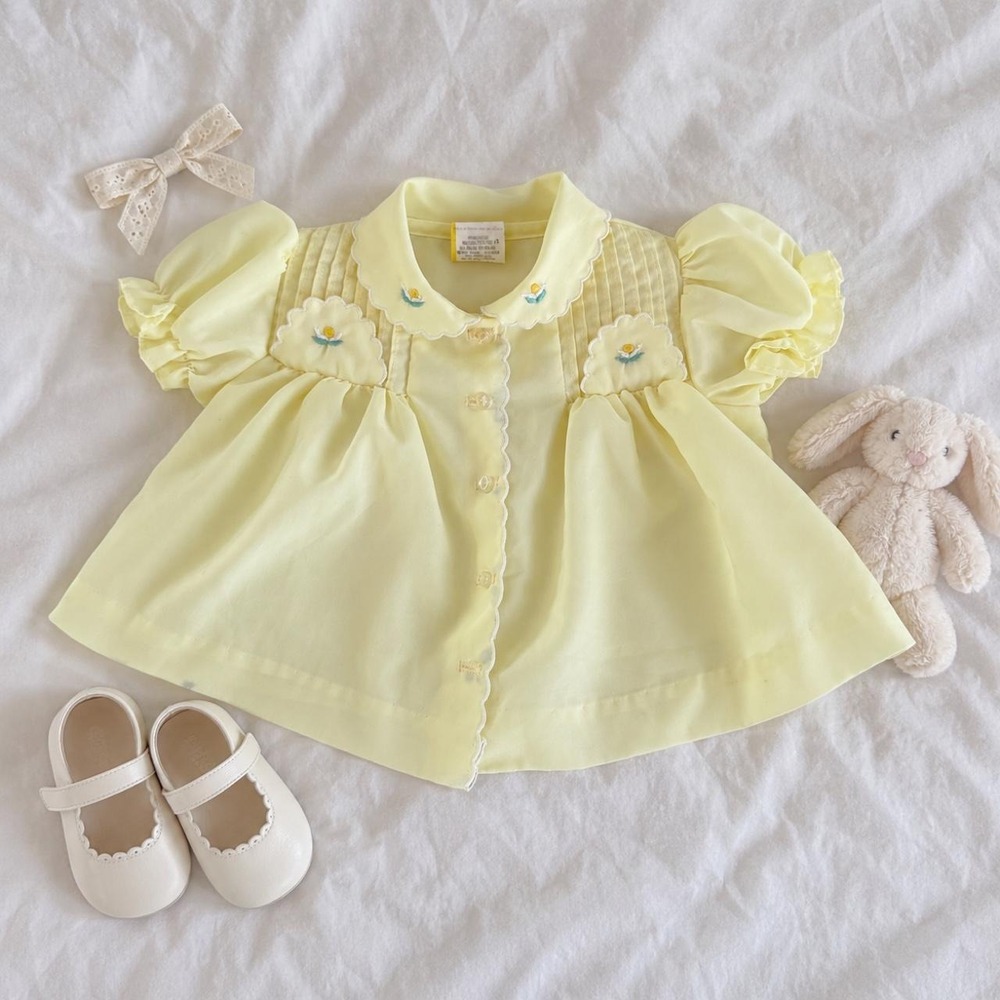 Vintage Yellow Baby Dress Vintage 60s pale yellow baby dress size 3 month